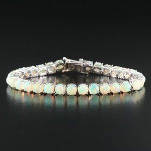 $9500 / Designer Chromia Natural 14.18 TCW Opal 18K Gold Fancy Bracelet / 15.2 g